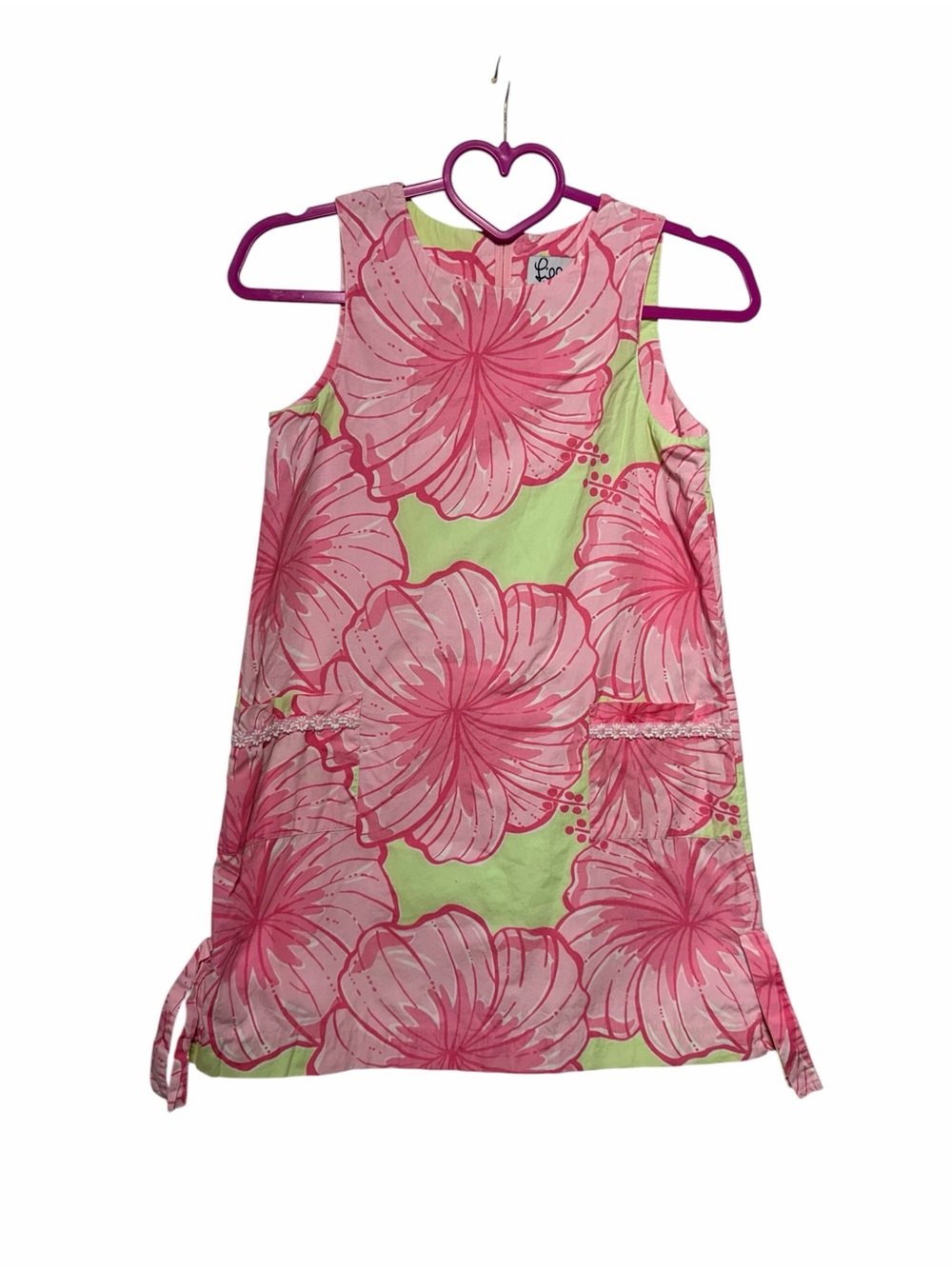 Lilly Pulitzer Girls Vintage Pink Hibiscus Shift Dress Cotton Pockets Sz 10